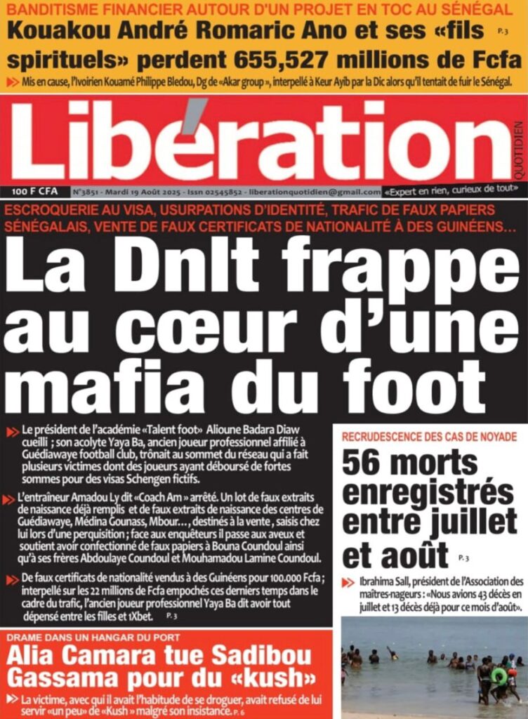 Découvrez les Unes des journaux sénégalais du mardi 19 août 2025