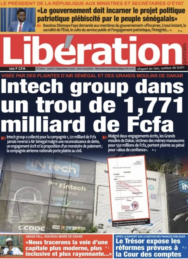 Découvrez les Unes des journaux sénégalais du jeudi 11 septembre 2025