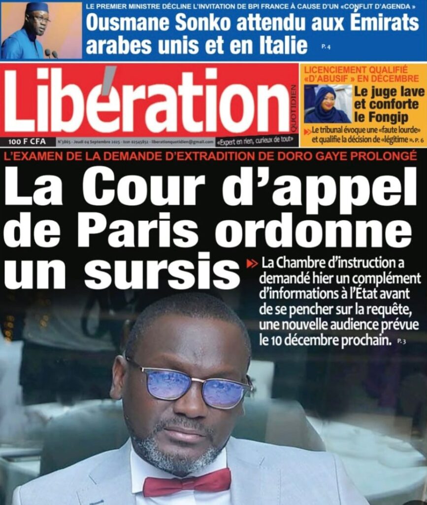 Découvrez les Unes des journaux sénégalais du jeudi 4 septembre 2025