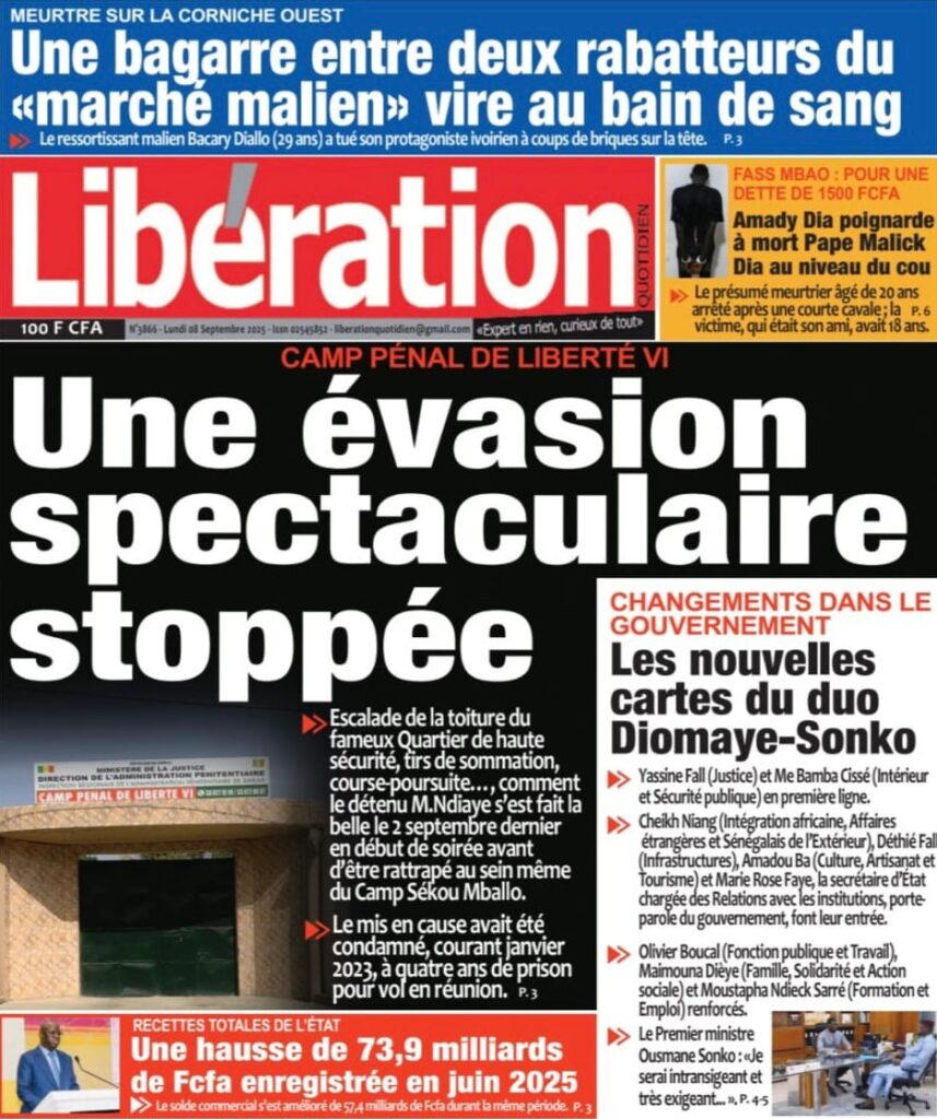 Découvrez les Unes des journaux sénégalais du lundi 08 septembre 2025