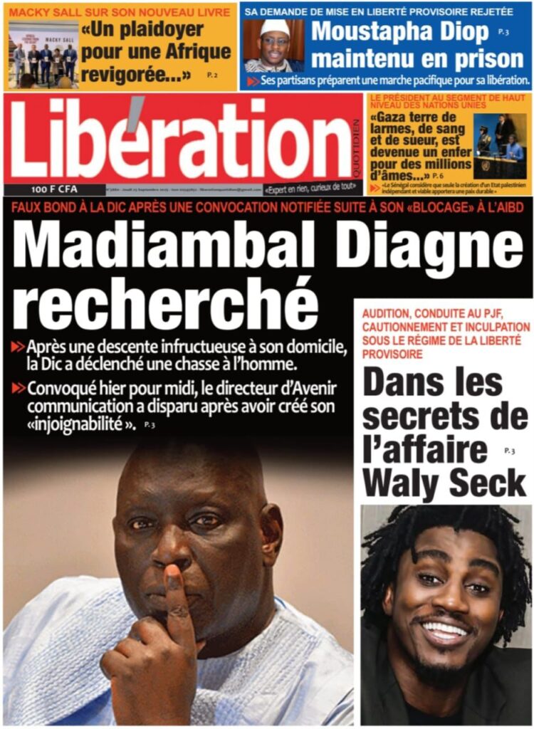 Découvrez les Unes des journaux sénégalais du jeudi 25 septembre 2025