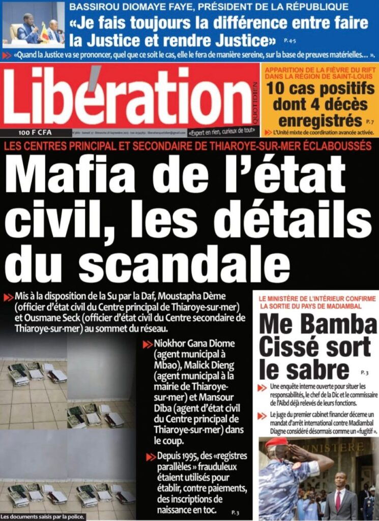 Découvrez les Unes des journaux sénégalais du samedi 27 septembre 2025