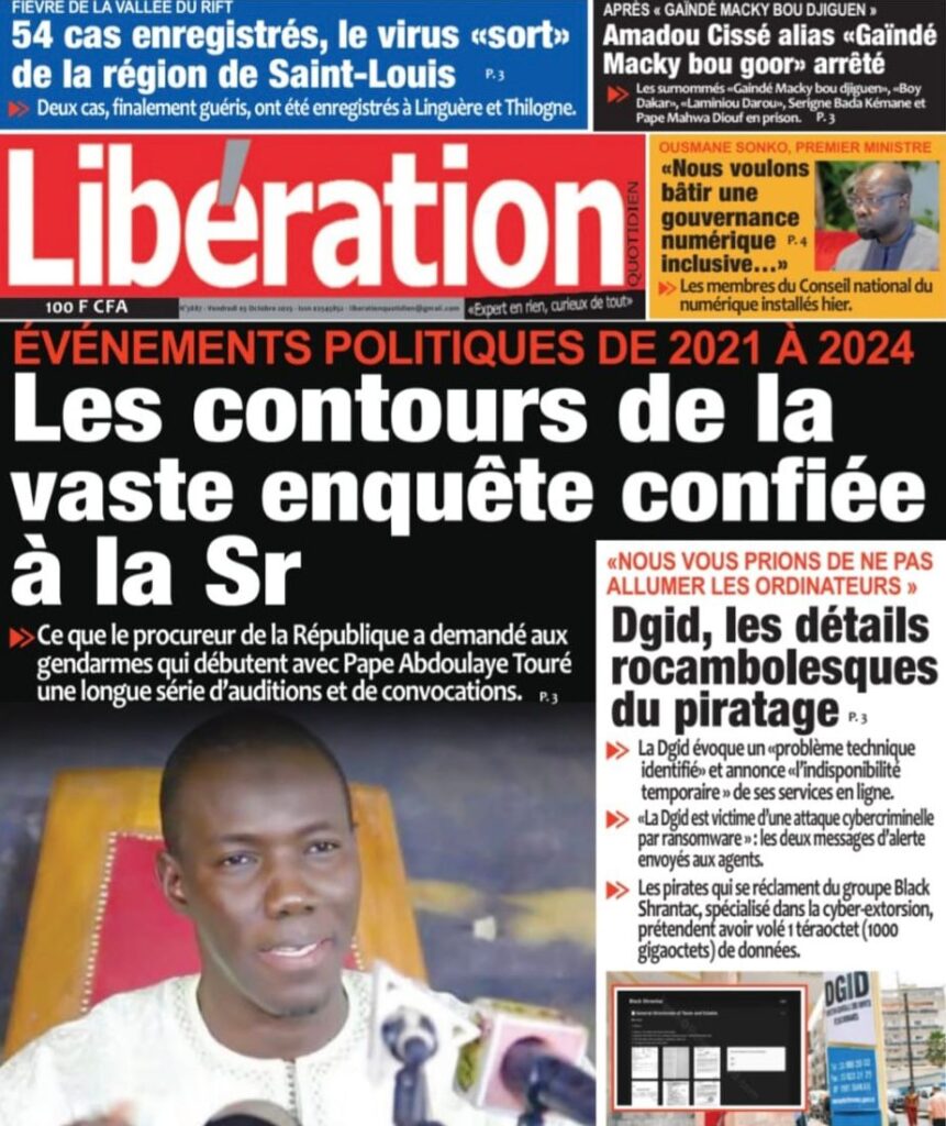 Découvrez les Unes des journaux sénégalais du vendredi 3 octobre 2025