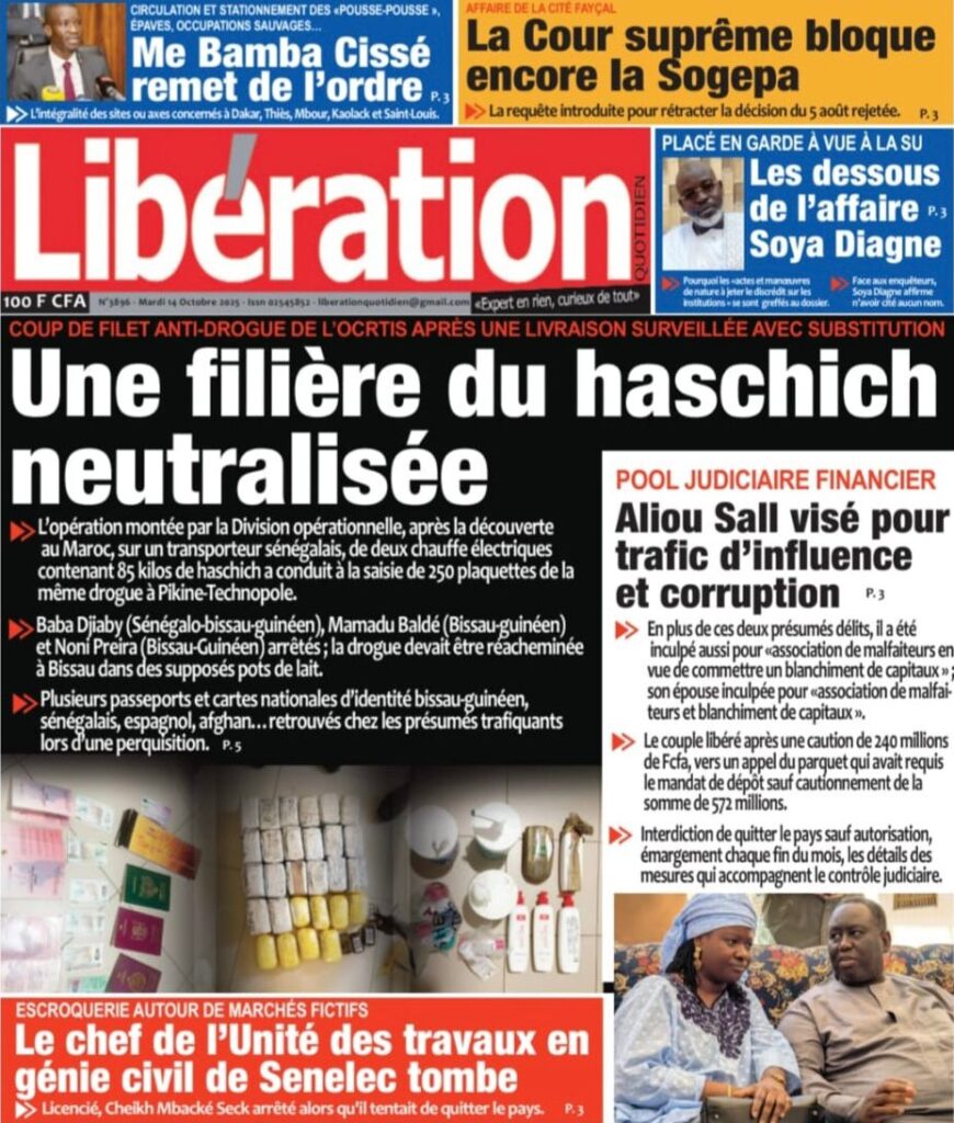 Découvrez les Unes des journaux sénégalais du mardi 14 octobre 2025
