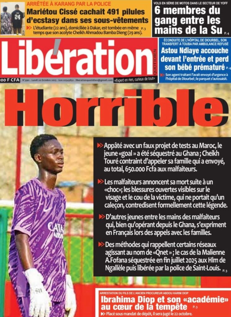 Découvrez les Unes des journaux sénégalais du lundi 20 octobre 2025