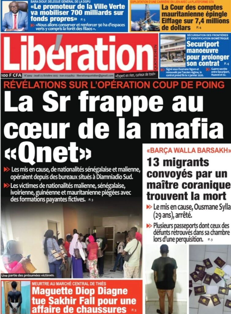Découvrez les Unes des journaux sénégalais du jeudi 23 octobre 2025