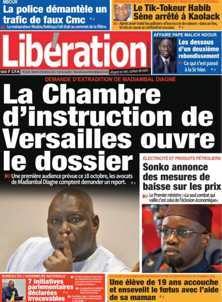 Découvrez les Unes des journaux sénégalais du mardi 28 octobre 2025