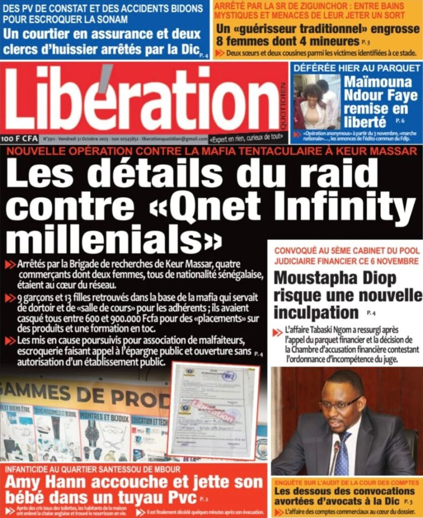 Découvrez les Unes des journaux sénégalais du vendredi 31 octobre 2025