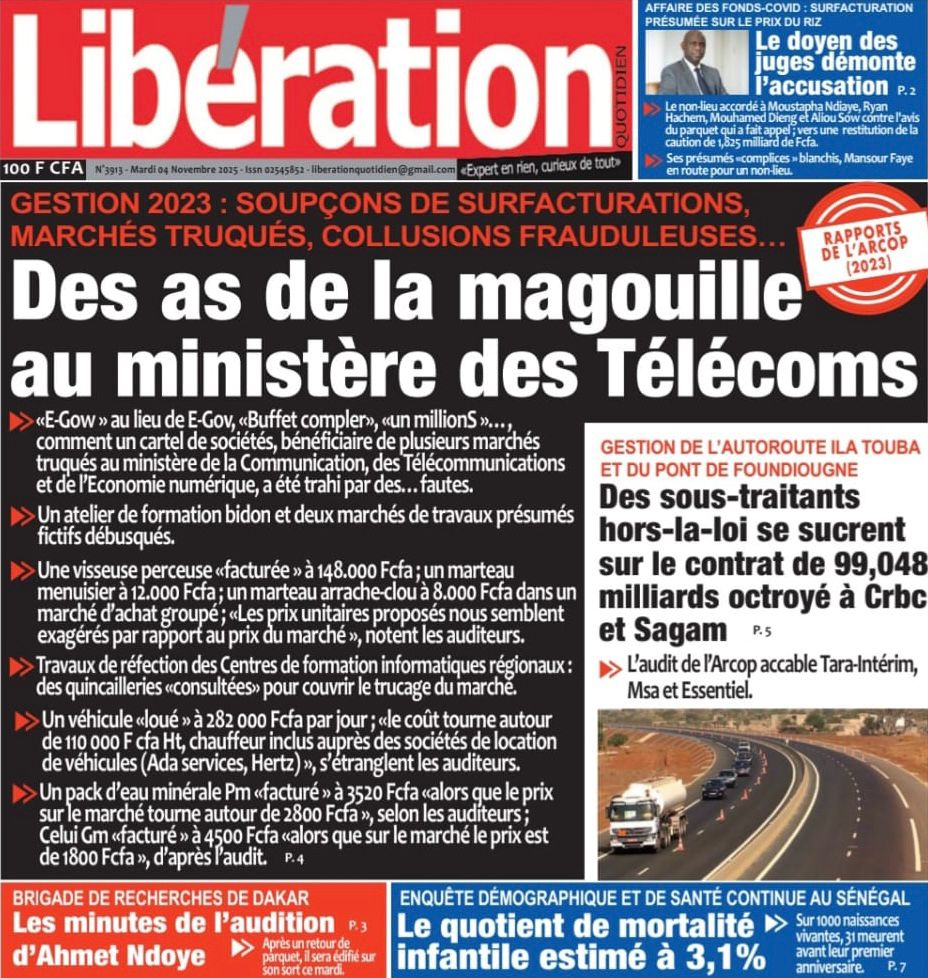 Découvrez les Unes des journaux sénégalais du mardi 04 novembre 2025