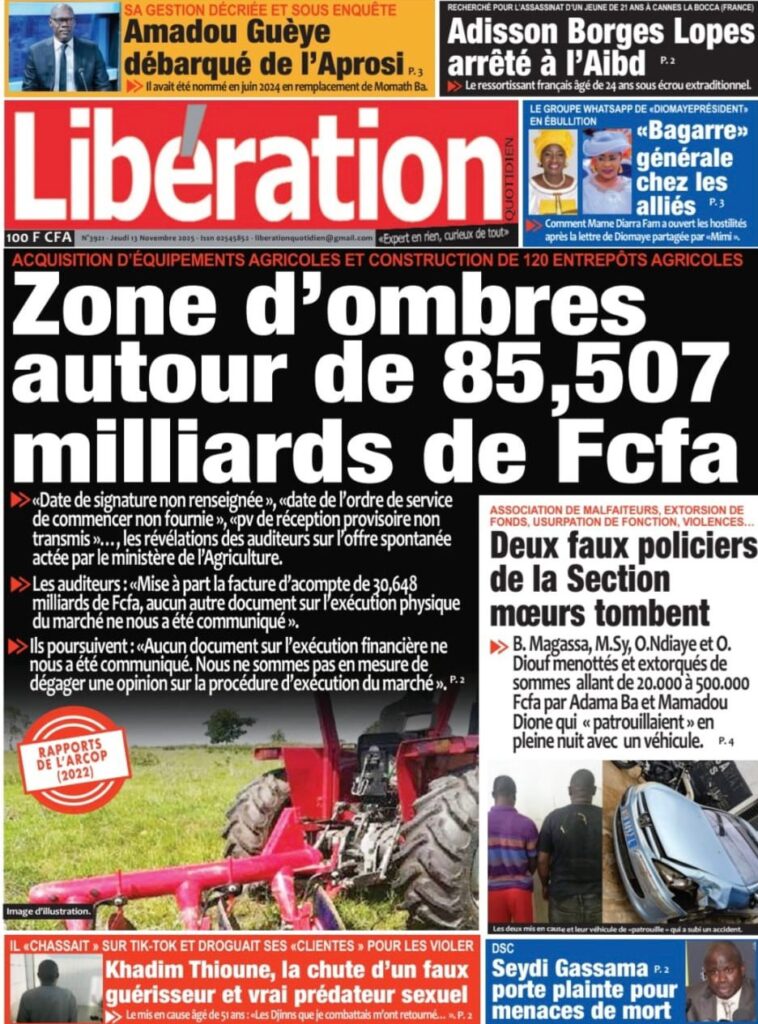 Découvrez les Unes des journaux sénégalais du jeudi 13 novembre 2025