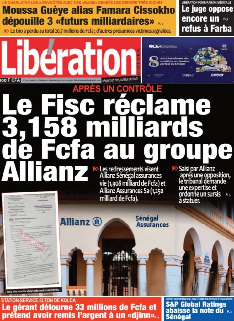 Découvrez les Unes des journaux sénégalais du samedi 15 novembre 2025