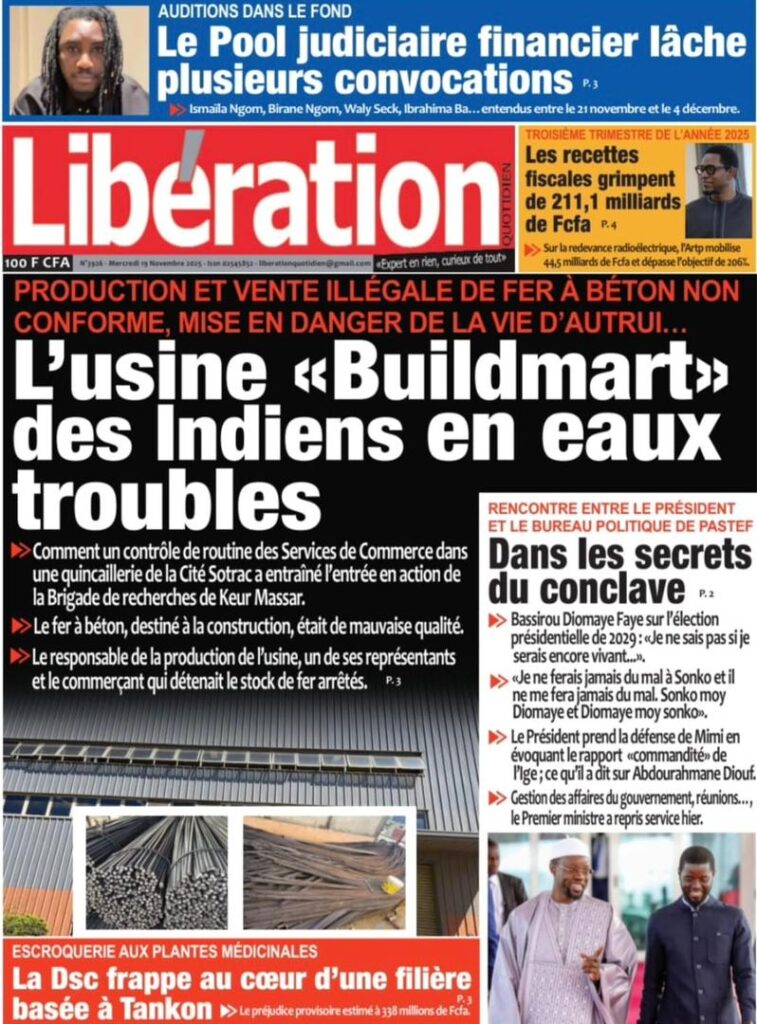 Découvrez les Unes des journaux sénégalais du mercredi 19 novembre 2025