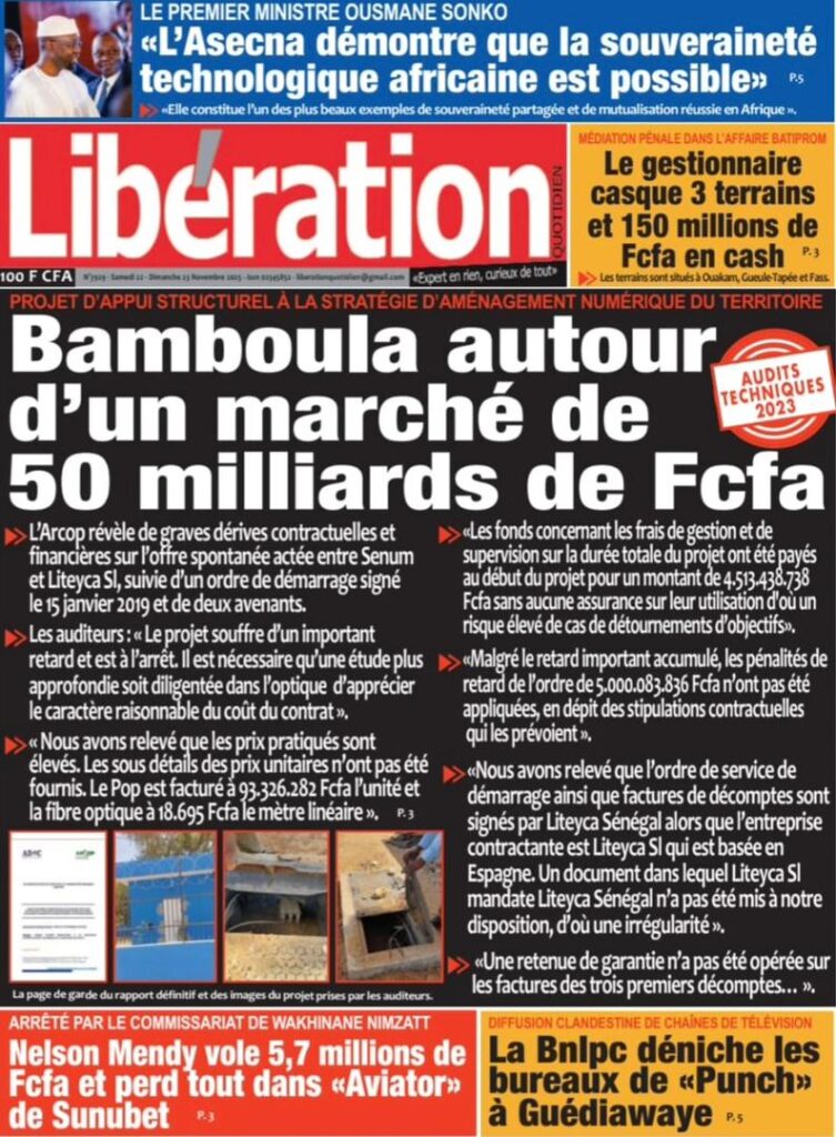 Découvrez les Unes des journaux sénégalais du samedi 22 novembre 2025