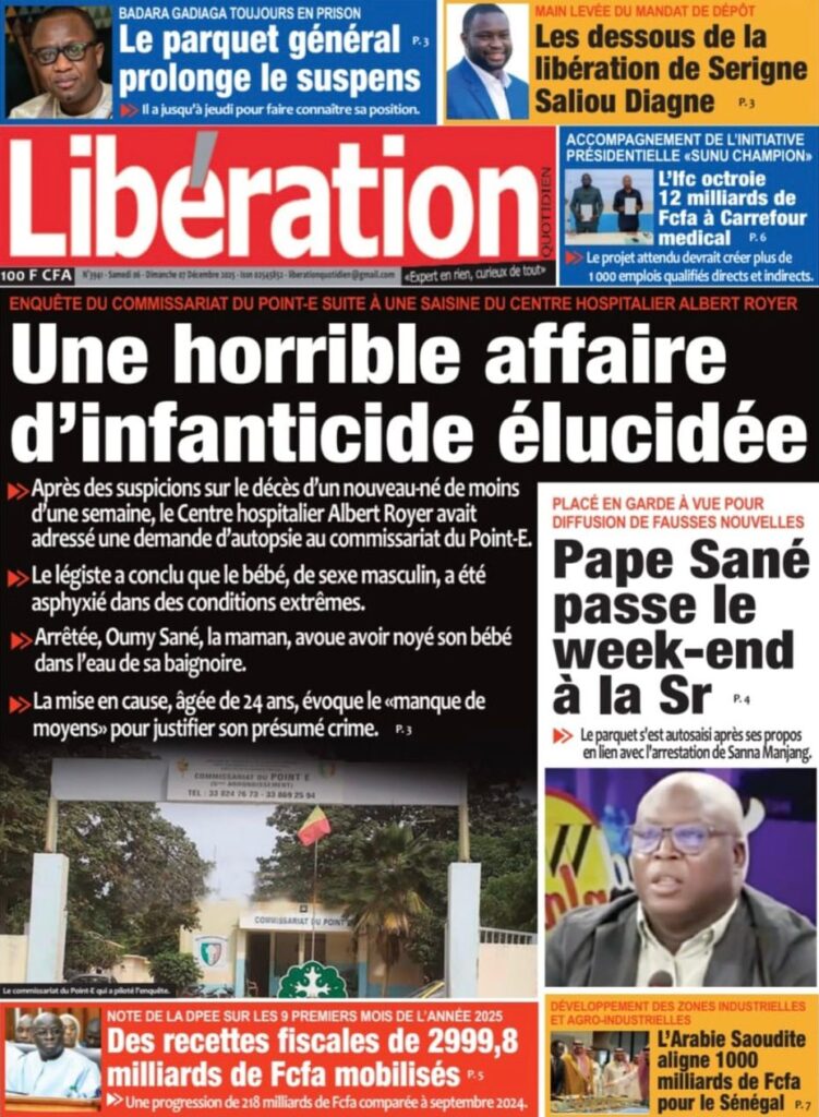 Découvrez les Unes des journaux sénégalais du samedi 6 décembre 2025