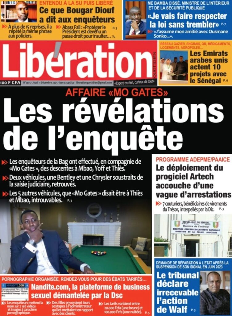 Découvrez les Unes des journaux sénégalais du jeudi 11 décembre 2025