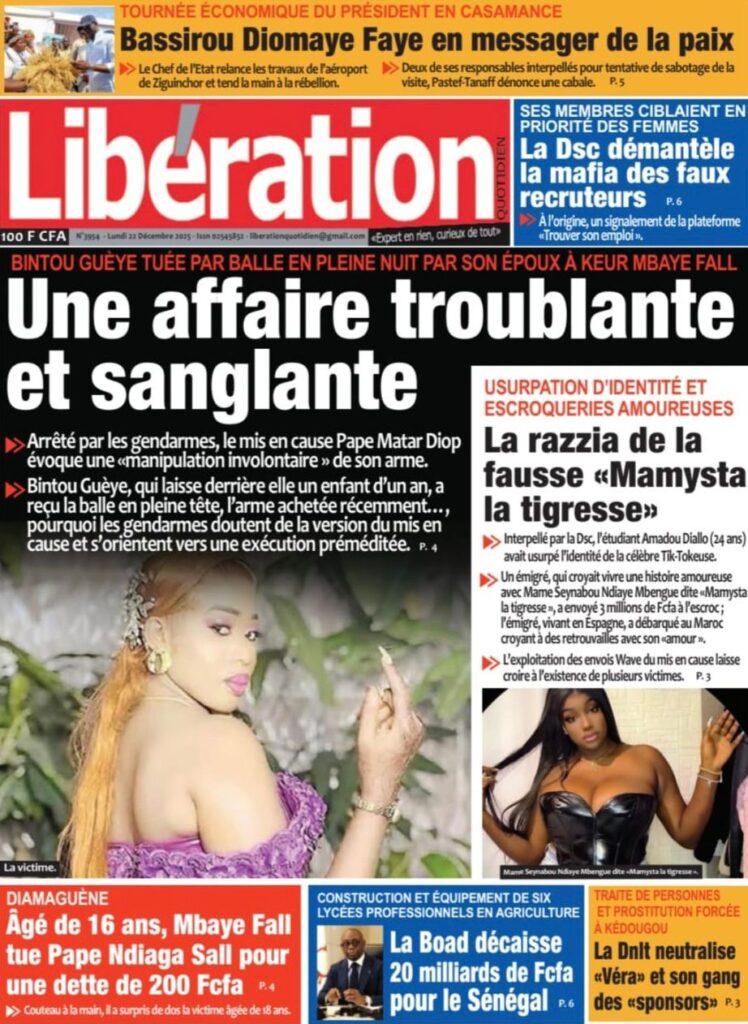 Découvrez les Unes des journaux sénégalais du lundi 22 décembre 2025