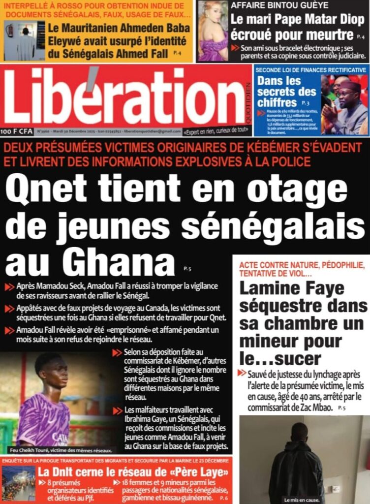 Découvrez les Unes des journaux sénégalais du mardi 30 décembre 2025