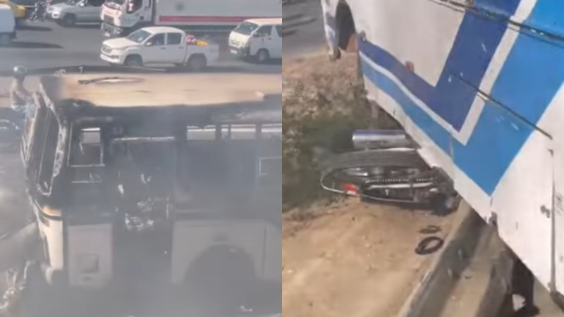 La ligne 57 fauche un jakartaman, ses camarades provoquent un accident et brulent 2 bus (vidéo)