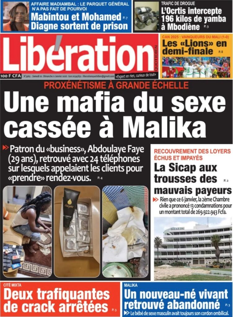Découvrez les Unes des journaux sénégalais du samedi 10 janvier 2026