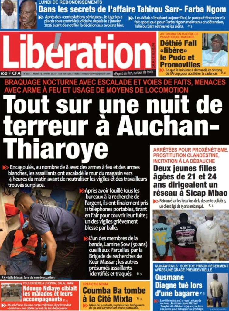 Découvrez les Unes des journaux sénégalais du mardi 13 janvier 2026