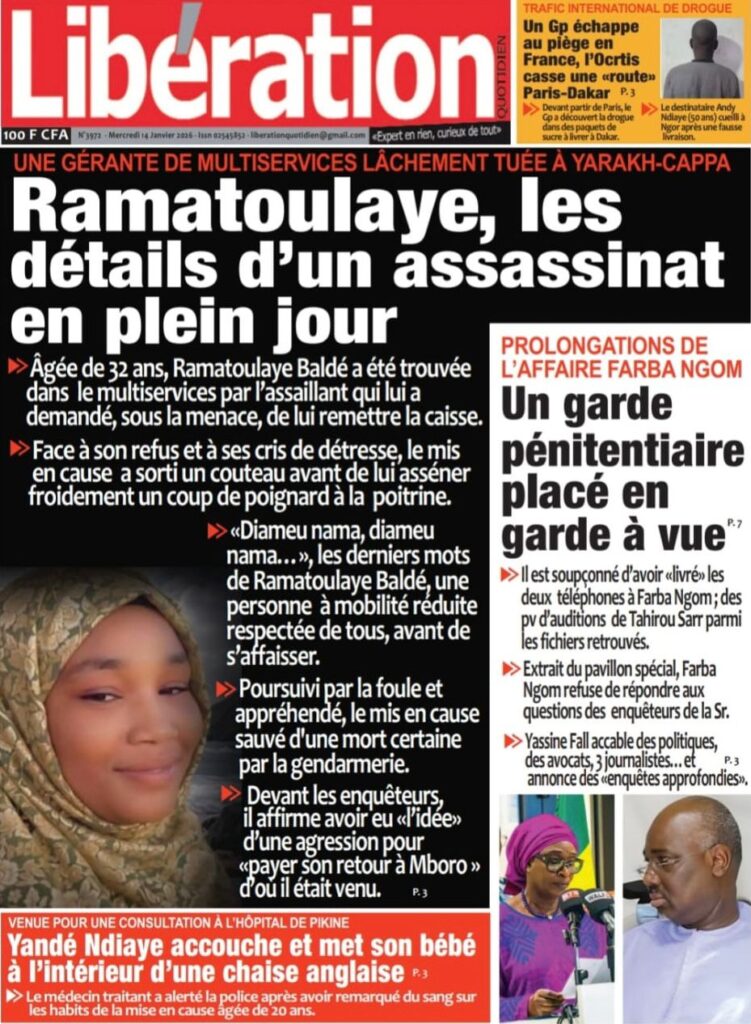 Découvrez les Unes des journaux sénégalais du mercredi 14 janvier 2026