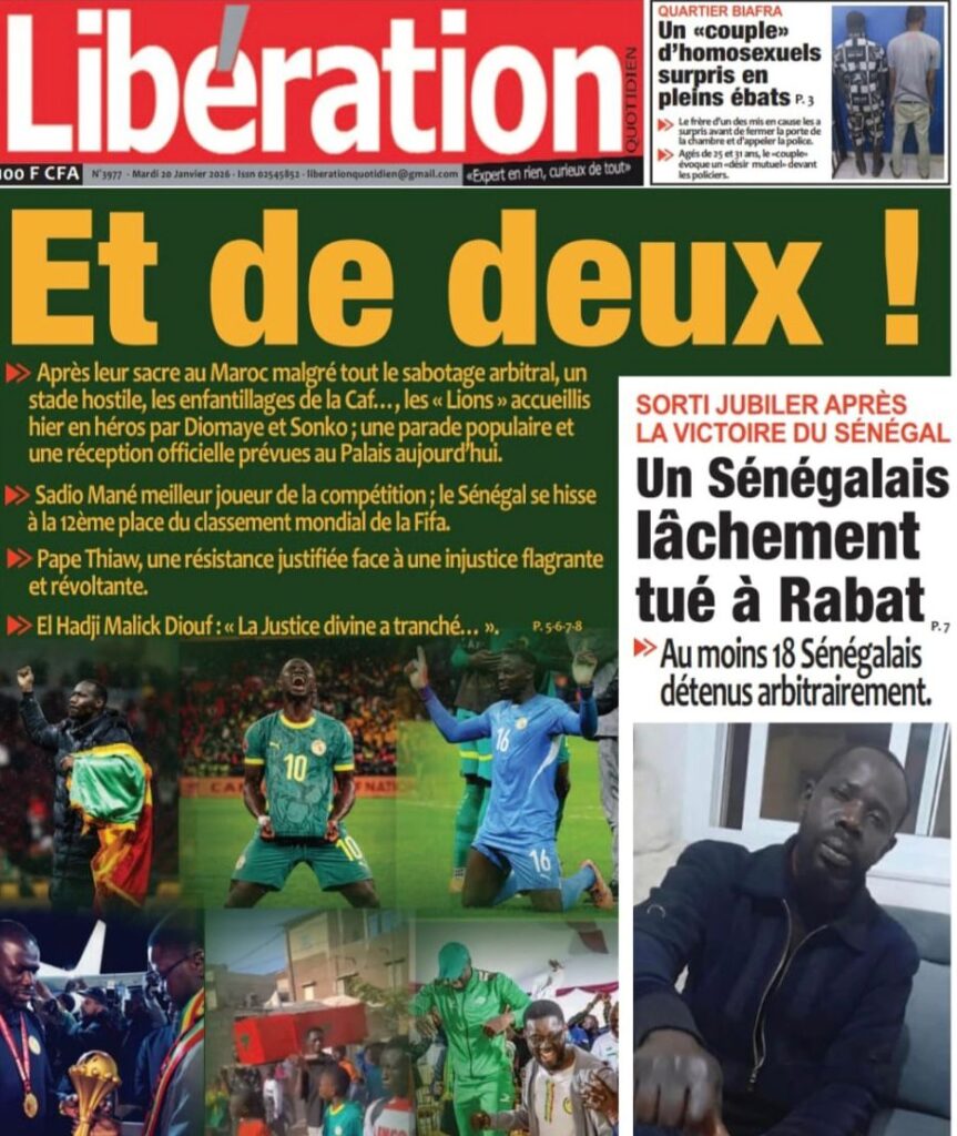 Découvrez les Unes des journaux sénégalais du mardi 20 janvier 2026