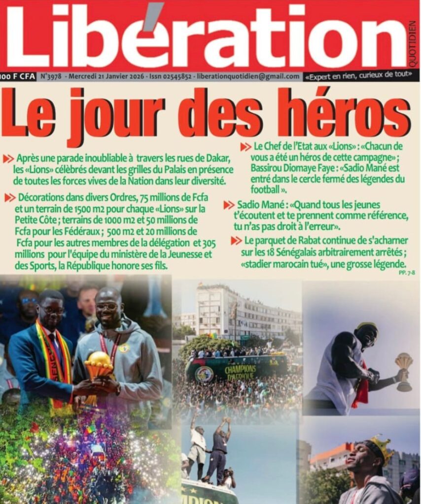 Découvrez les Unes des journaux sénégalais du mercredi 21 janvier 2026