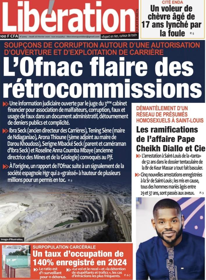 Découvrez les Unes des journaux sénégalais du jeudi 26 février 2026