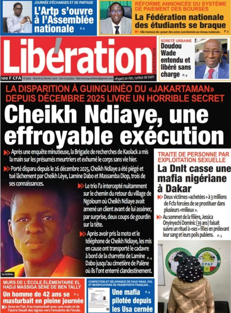 Découvrez les Unes des journaux sénégalais du mardi 3 février 2026