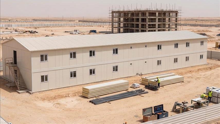 Produite en deux jours, l’infrastructure de 1200 m² destinée aux ouvriers des futures tours de Libye a été livrée
