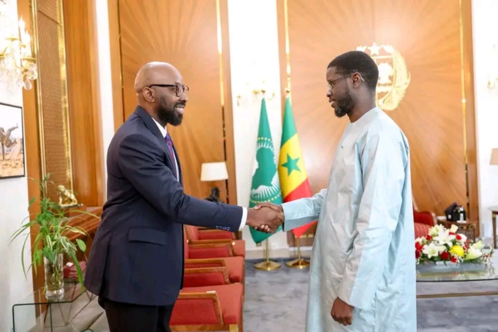 Diomaye Faye reçoit le Dr Eugene Nwoke, directeur général de Roche pour l’Afrique francophone