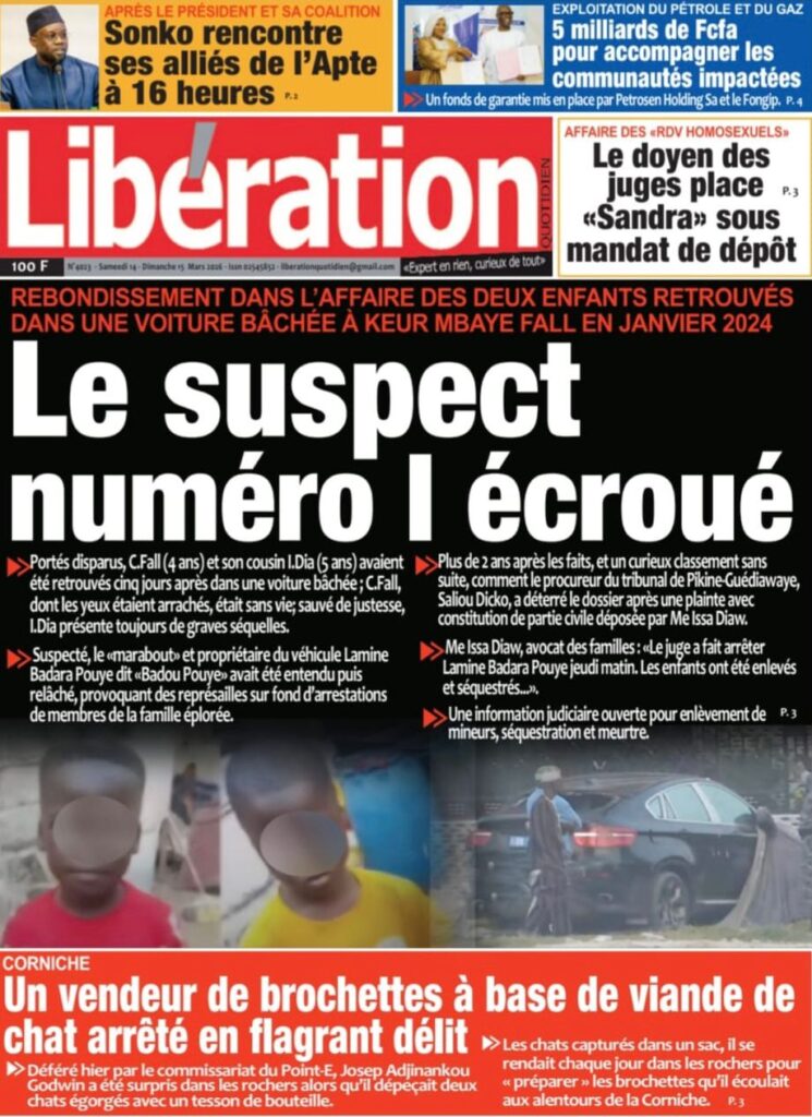 Découvrez les Unes des journaux sénégalais du samedi 14 mars 2026