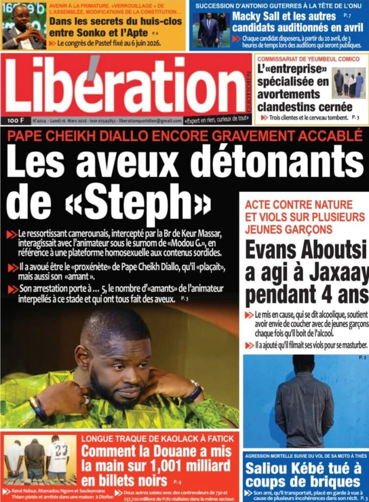 Découvrez les Unes des journaux sénégalais du lundi 16 mars 2026