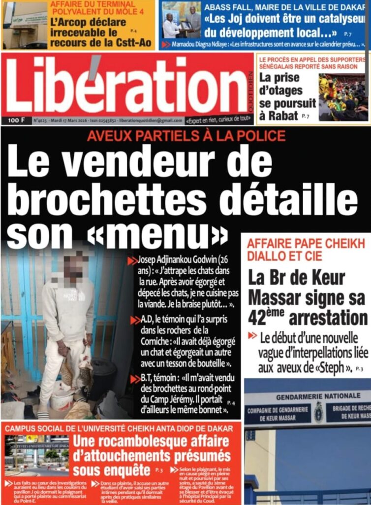 Découvrez les Unes des journaux sénégalais du mardi 17 mars 2026