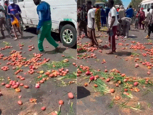 colère des maraîchers, légumes déversés sur la route Km 50