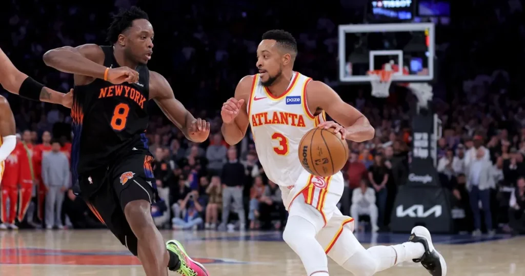 victoire des Hawks face aux Knicks, le nombre de points de CJ McCollum