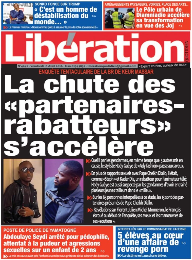 Découvrez les Unes des journaux sénégalais du vendredi 10 avril 2026