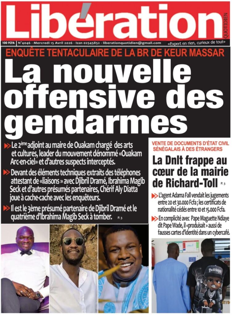 Découvrez les Unes des journaux sénégalais du mercredi 15 avril 2026