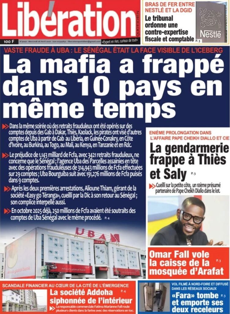 Découvrez les Unes des journaux sénégalais du mercredi 08 avril 2026
