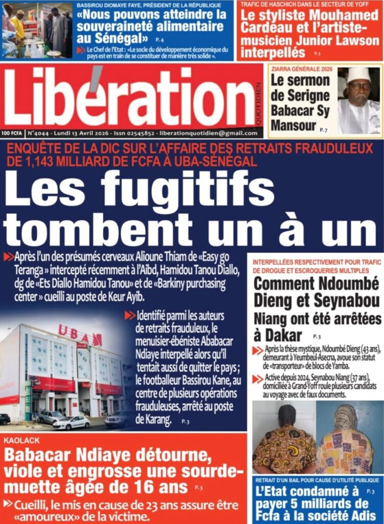 Découvrez les Unes des journaux sénégalais du lundi 13 avril 2026