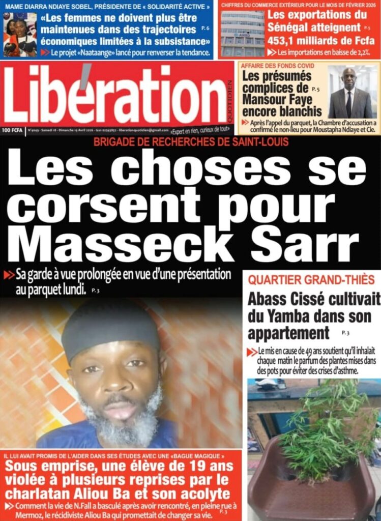 Découvrez les Unes des journaux sénégalais du samedi 18 avril 2026