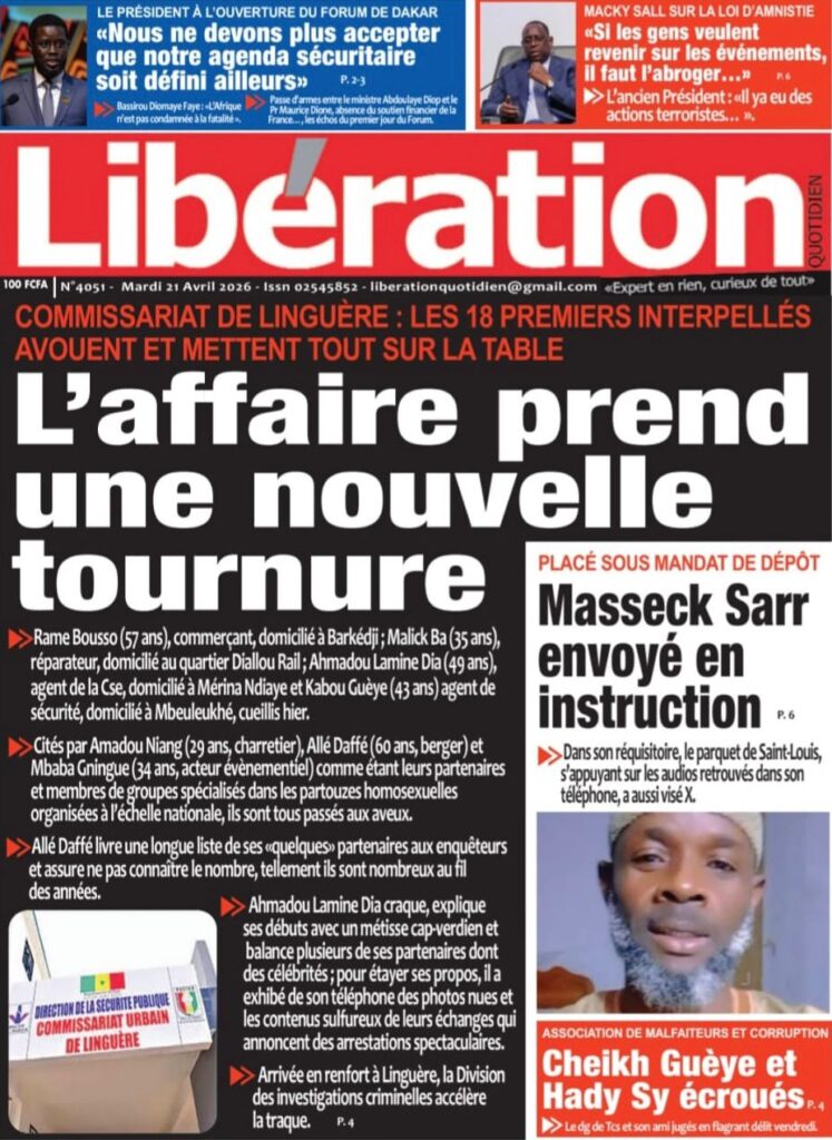 Découvrez les Unes des journaux sénégalais du mardi 21 avril 2026
