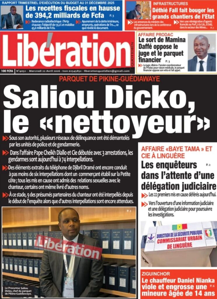 Découvrez les Unes des journaux sénégalais du mercredi 22 avril 2026