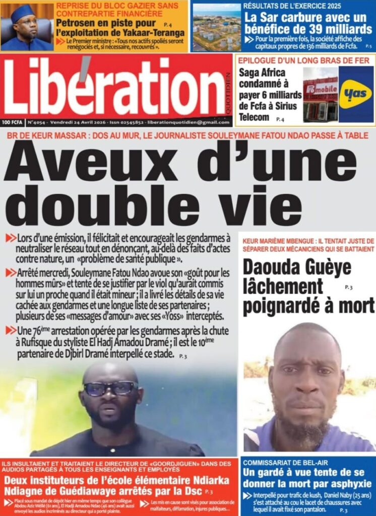 Découvrez les Unes des journaux sénégalais du vendredi 24 avril 2026