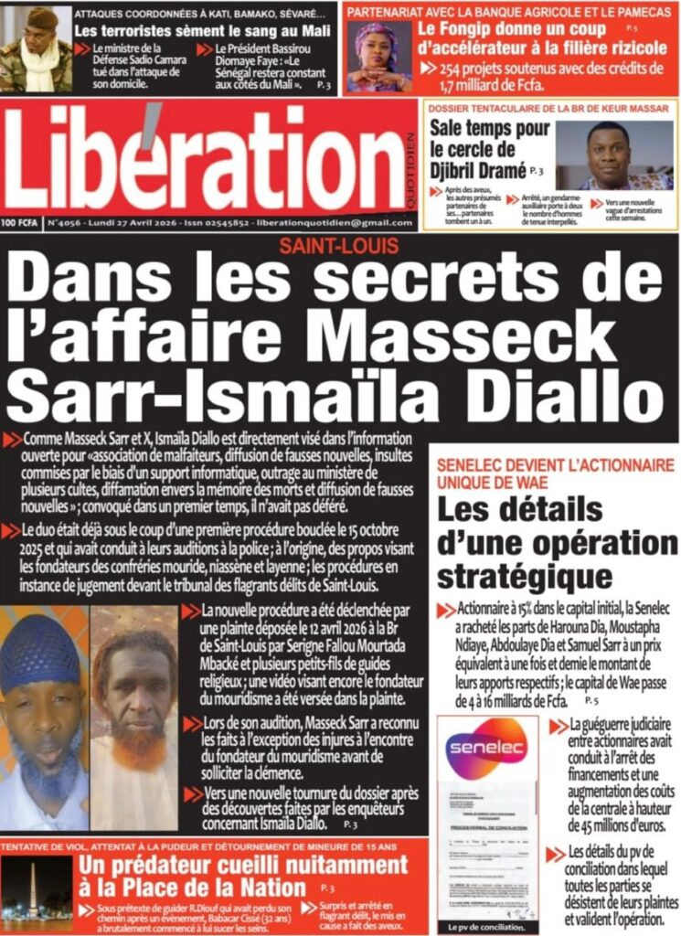 Découvrez les Unes des journaux sénégalais du lundi 27 avril 2026
