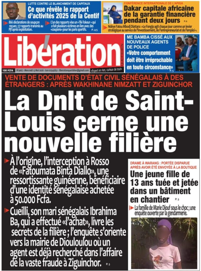Découvrez les Unes des journaux sénégalais du mercredi 13 mai 2026