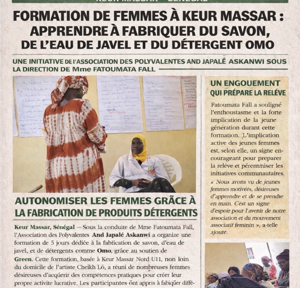 À Keur Massar, des femmes formées à la fabrication de savon et d’eau de Javel