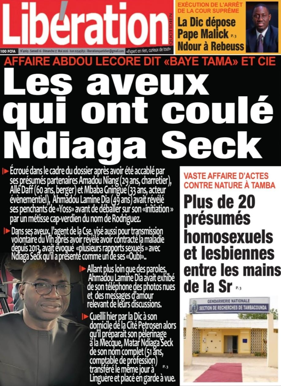 Découvrez les Unes des journaux sénégalais du samedi 16 mai 2026