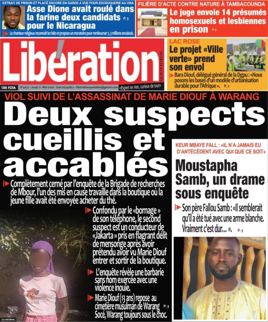 Découvrez les Unes des journaux sénégalais du jeudi 21 mai 2026