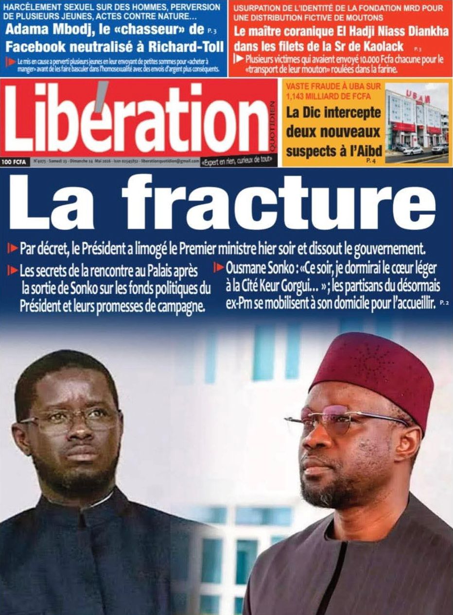 Découvrez les Unes des journaux sénégalais du samedi 23 mai 2026